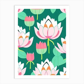 Lotus Flower Repeat Pattern Scandi Cartoon 2 Art Print