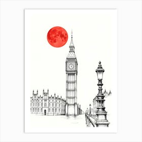 Big Ben And Red Moon 1 Art Print