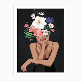 Woman With The Colorful Flower Bouquet 2 Art Print