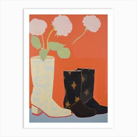 Painting Of Cowboy Boots With Flowers, Pop Art Style 4 Art Print