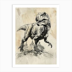Acrocanthosaurus Dinosaur Black & Sepia Illustration Art Print