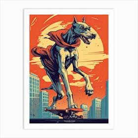 Great Dane Dog Skateboarding Illustration 2 Art Print