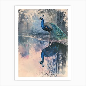 Peacock Reflection Textured Art Print