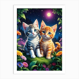 Two Kittens In The Garden Art Print