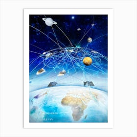 Abstract Digital Painting Featuring An Interconnected Web Of Telecom Cables And Satellites Symbolizi (5) Art Print