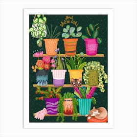 Plant Pots On Shelf Plant Lover Botanical Illustration Art Print