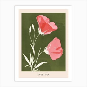 Pink & Green Sweet Pea 1 Flower Poster Art Print