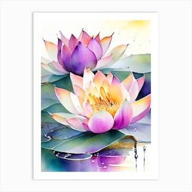 Double Lotus Watercolour 1 Art Print