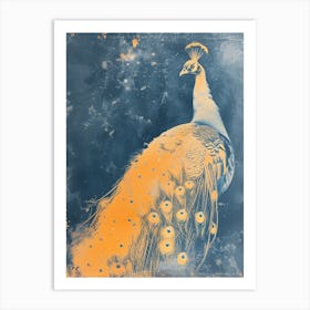 Vintage Peacock Portrait With Orange Feathers Art Print