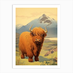 Sweet Fluffy Animated Highland Cow Art Print