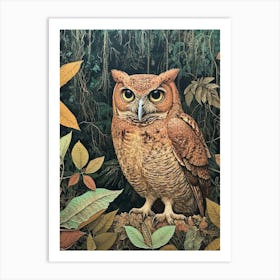 Brown Fish Owl Relief Illustration 2 Art Print