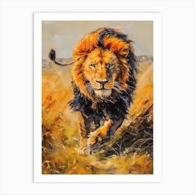 African Lion Hunting Acrylic Painting 4 Art Print