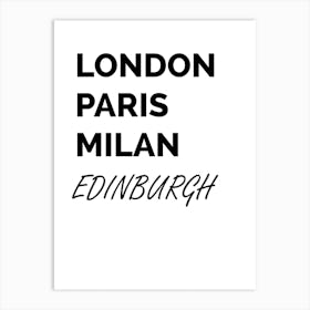 Edinburgh, Paris, Milan, Print, Location, Funny, Art, Art Print