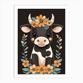 Floral Cute Baby Cow Nursery (31) Art Print
