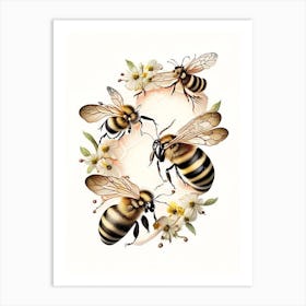 Buzzing Bees 2 Vintage Art Print