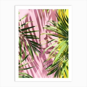 Palm Leaves On A Pink And Yellow Wall Art Print