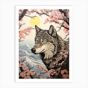 Gray Wolf Vintage Japanese 4 Art Print