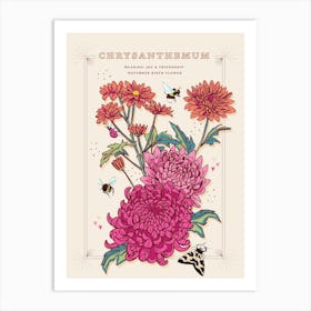 November Birth Flower Chrysanthemum On Cream Art Print