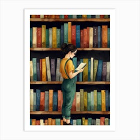 Girl Reading Books 2 Art Print