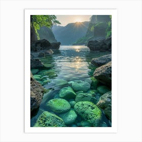 Rocky Shore At Sunrise Art Print