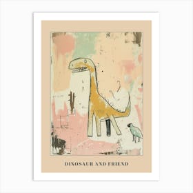 Dinosaur & Friend Minimalist Cartoon Poster Art Print