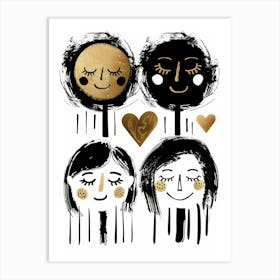 Three Girls With Hearts Art Print