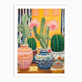 Cactus Painting Maximalist Still Life Golden Barrel Cactus 1 Art Print