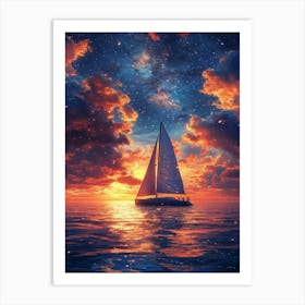 Sailboat At Sunset Art Print