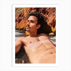 Sexy Man In Water Art Print