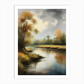 Autumn forest river.Printable Wall Art, Vintage Landscape, Farmhouse Wall Decorations, Vintage Landscape Oil Painting.8 Art Print