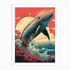 Whale Animal Drawing In The Style Of Ukiyo E 2 Art Print