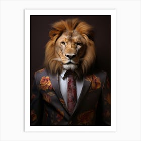 African Lion Wearing A Suit 4 Art Print