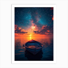 Starry Sky With A Boat Art Print