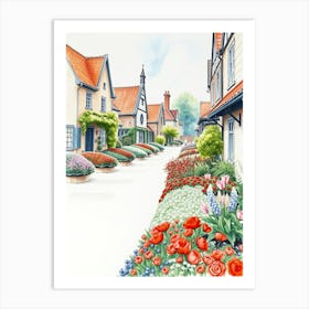 Street Scene With Flowers Art Print