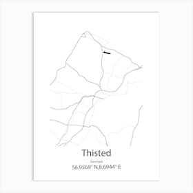 Thisted,Denmark Minimalist Map Art Print