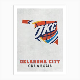 Oklahoma City Thunder Oklahoma City Oklahoma State Map Art Print