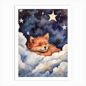 Baby Red Wolf Sleeping In The Clouds Art Print