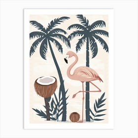 Jamess Flamingo And Coconut Trees Minimalist Illustration 1 Art Print