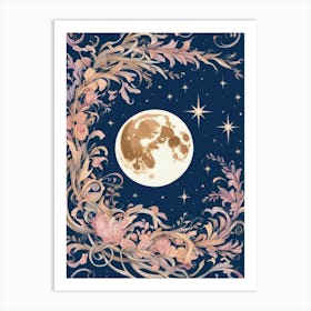 Moon And Flowers 2 Art Print