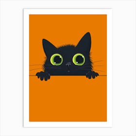 Black Cat On Orange Background Art Print