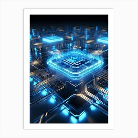 Ai Integrated Futuristic Electronic Circuit Glowing Etched Circuits Intertwining Wires Metallic S (4) Art Print