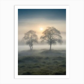 Two Trees In The Mist Art Print