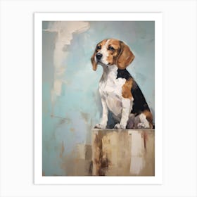 Beagle Dog, Painting In Light Teal And Brown 1 Art Print