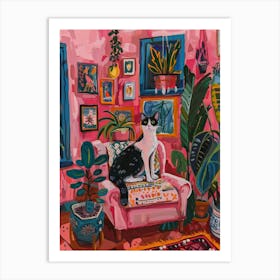 Cat In Pink Room Art Print