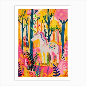 Floral Fauvism Style Unicorn In The Woodland 4 Art Print