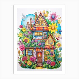 House With Flowers Art Print