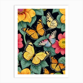 Butterflies And Flowers 2 Art Print