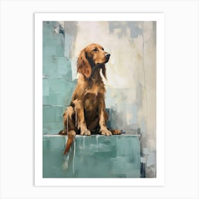 Irish Setter Dog, Painting In Light Teal And Brown 2 Art Print
