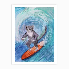 Cats Have Fun Cat On A Surfboard Art Print