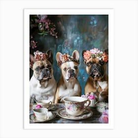 French Bulldogs having tea party Art Print